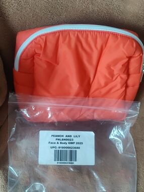 Peach and Lily Coral Makeup Pouch - Compact Cosmetic Bag